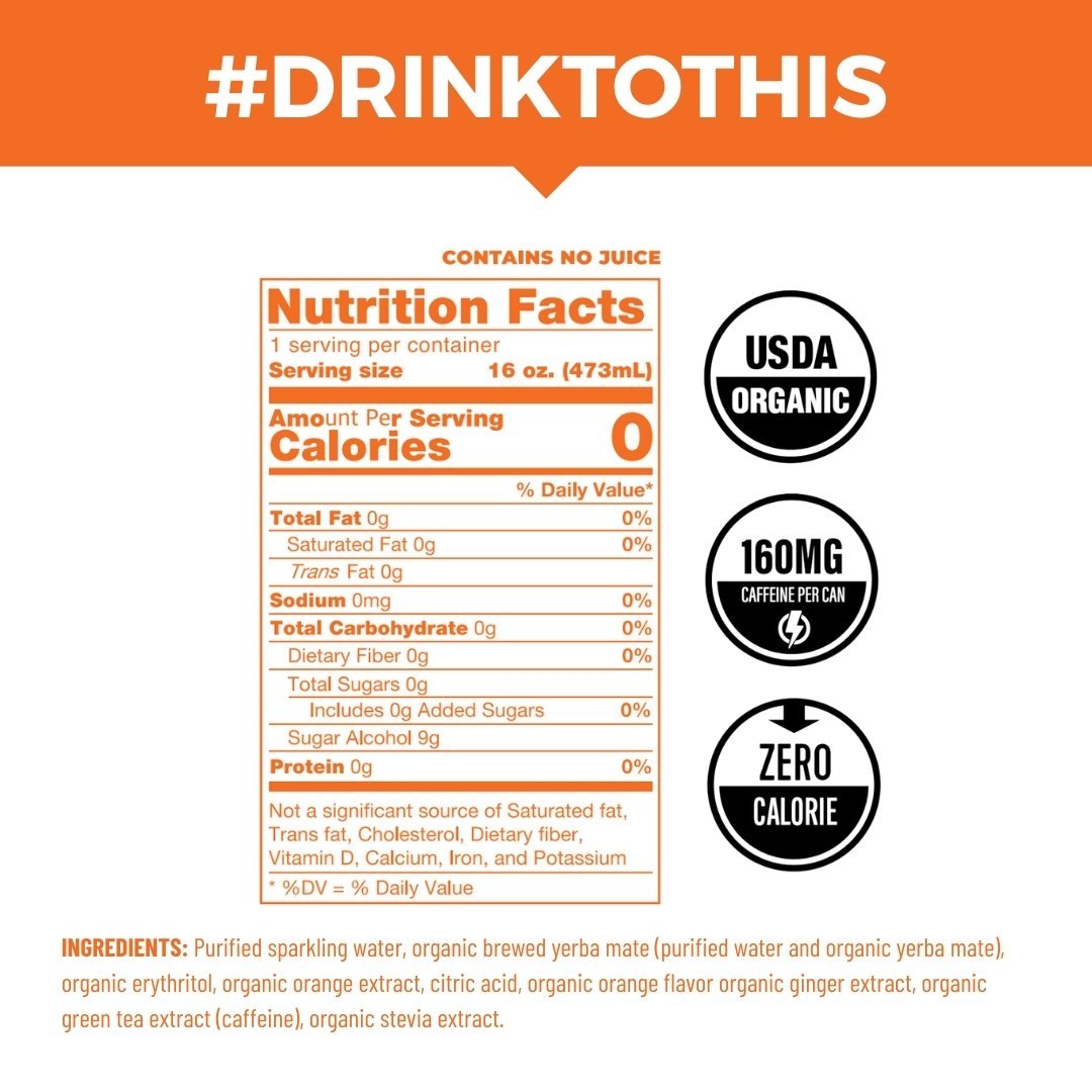 Orange Ginger Zero Calorie Organic Sparkling Yerba Mate