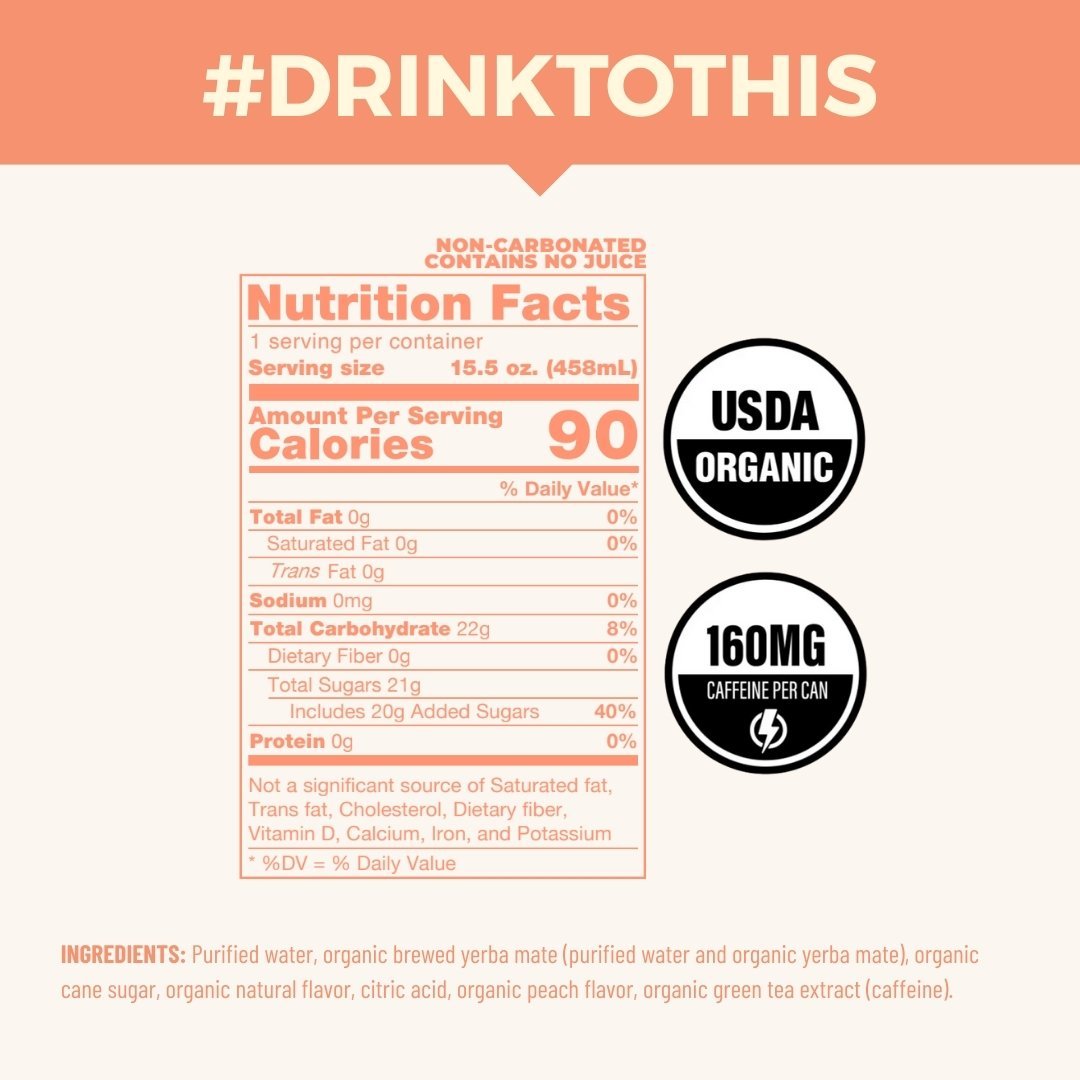 Peach Non-Carbonated Organic Yerba Mate