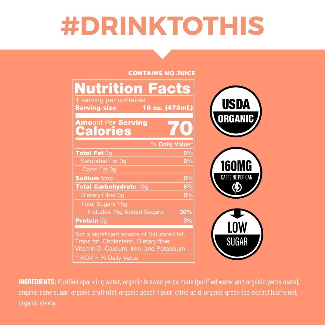 Peach Organic Sparkling Yerba Mate