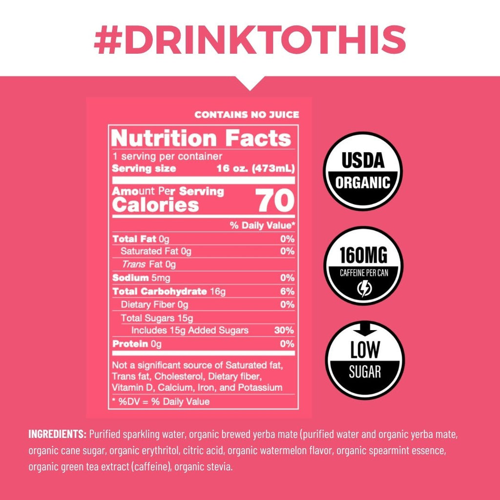Watermelon Mint Organic Sparkling Yerba Mate