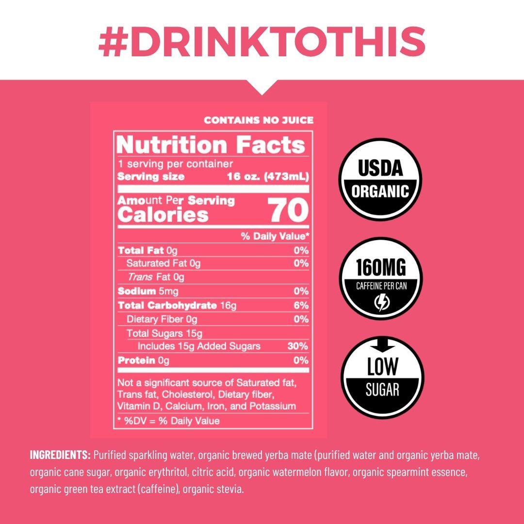 Watermelon Mint Organic Sparkling Yerba Mate