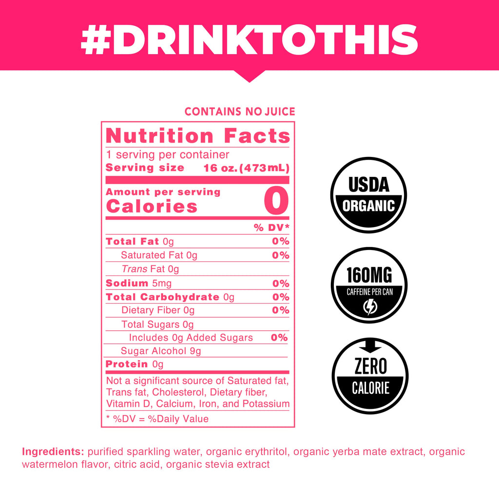 Watermelon Zero Calorie Organic Sparkling Yerba Mate